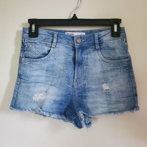 Zara High-Rise Distressed mini shorts Size 2 in blue
